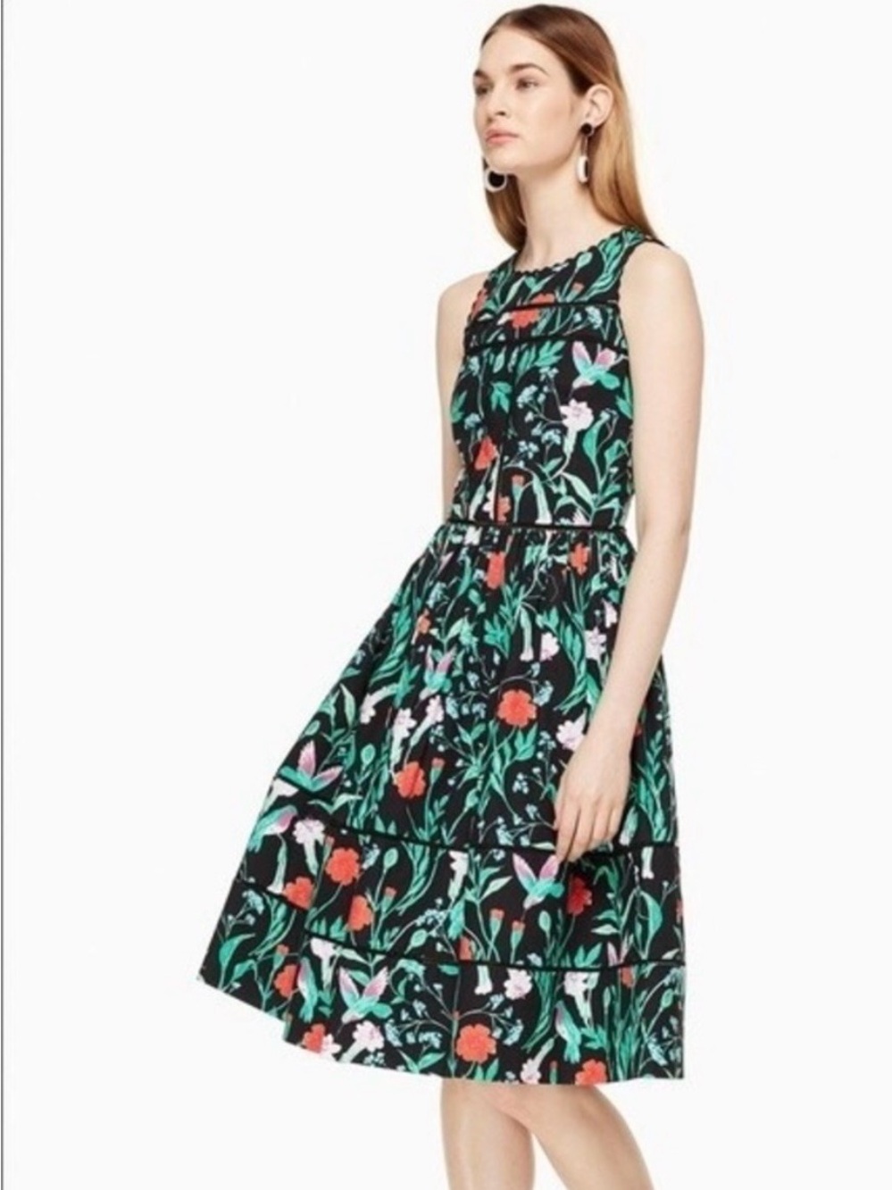 Kate spade jardin hummingbird poplin fit and flare dress